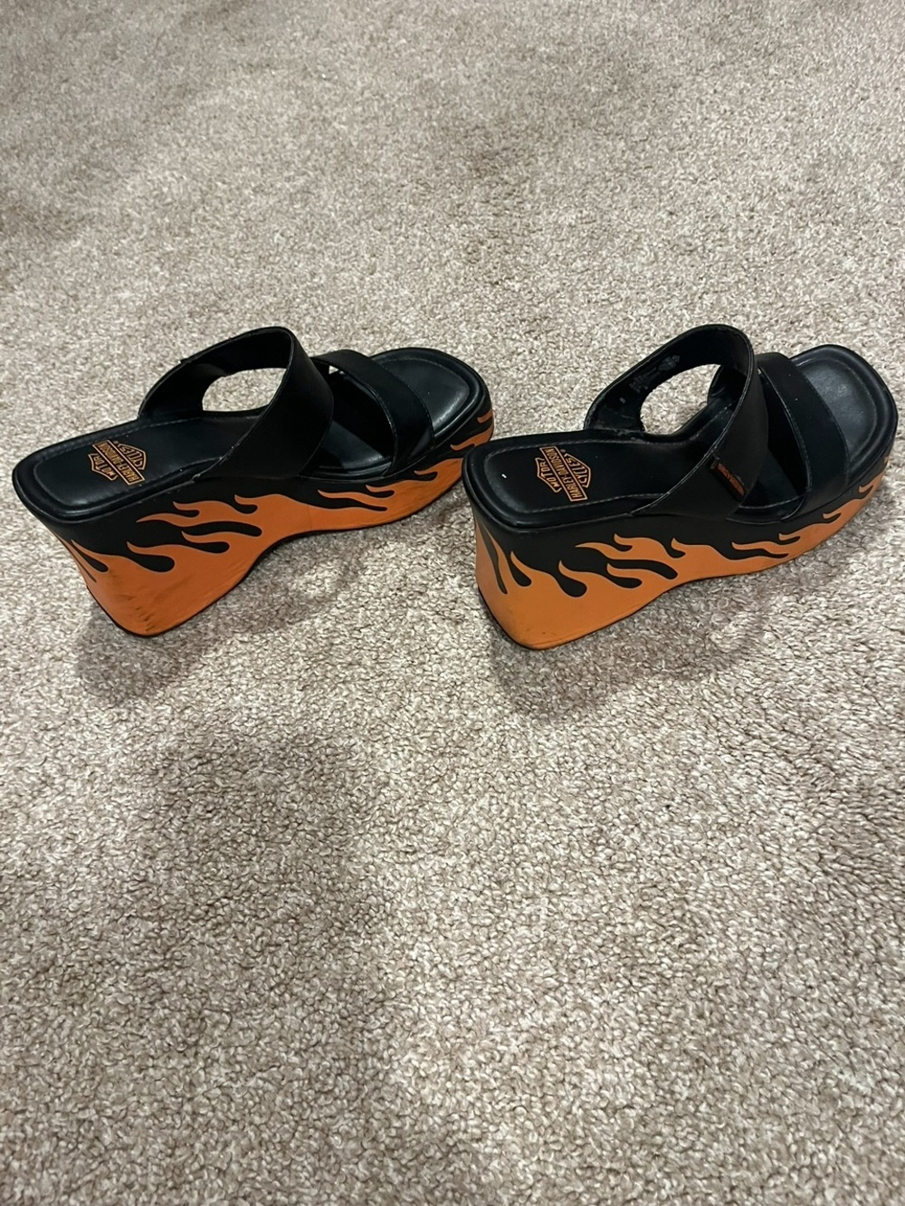 Black & Orange Flame Platform Wedge Sandals - Harley Davidson - Picture 4 of 7